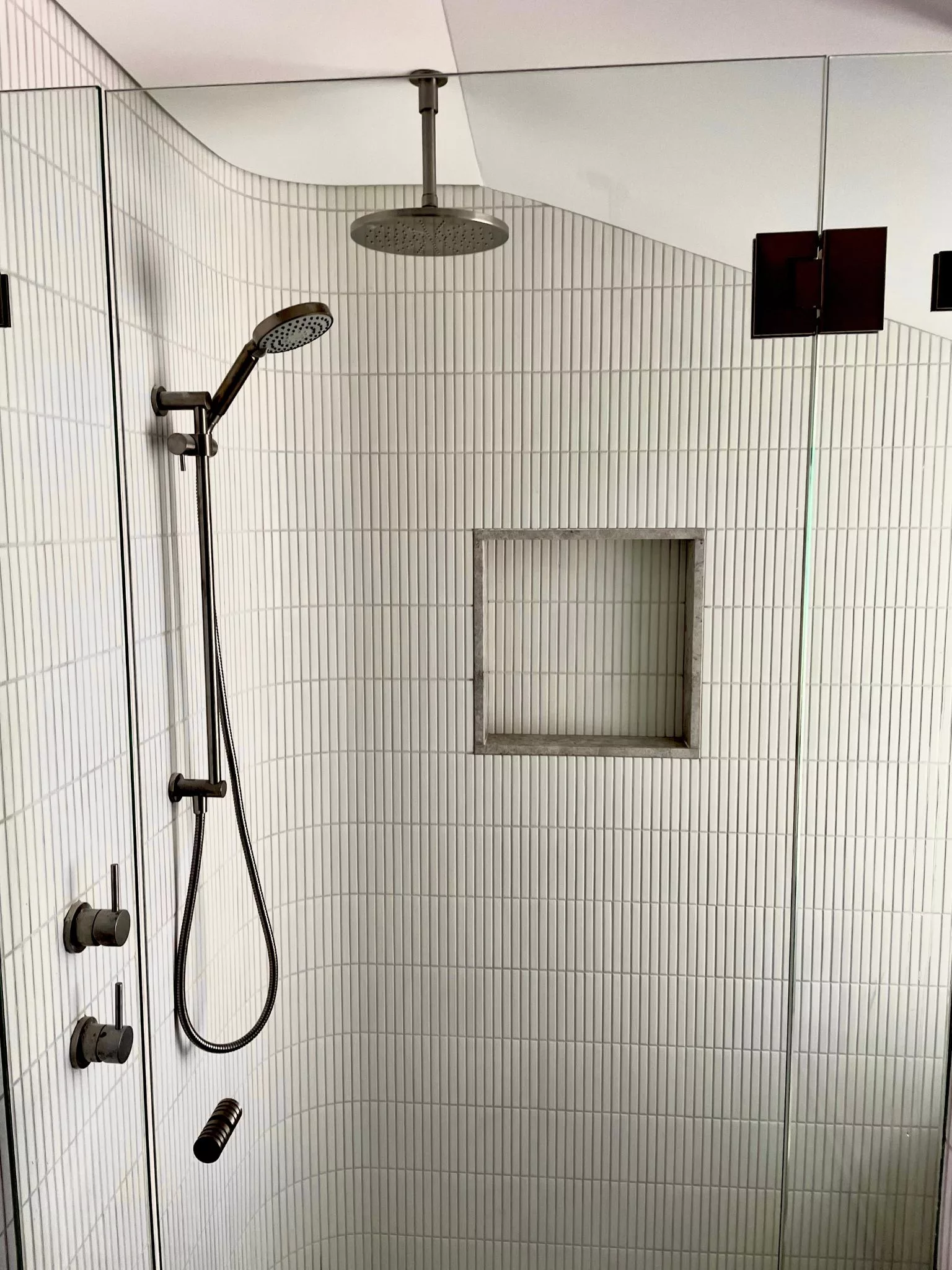 Frameless glass wall to wall 3 panel shower screen